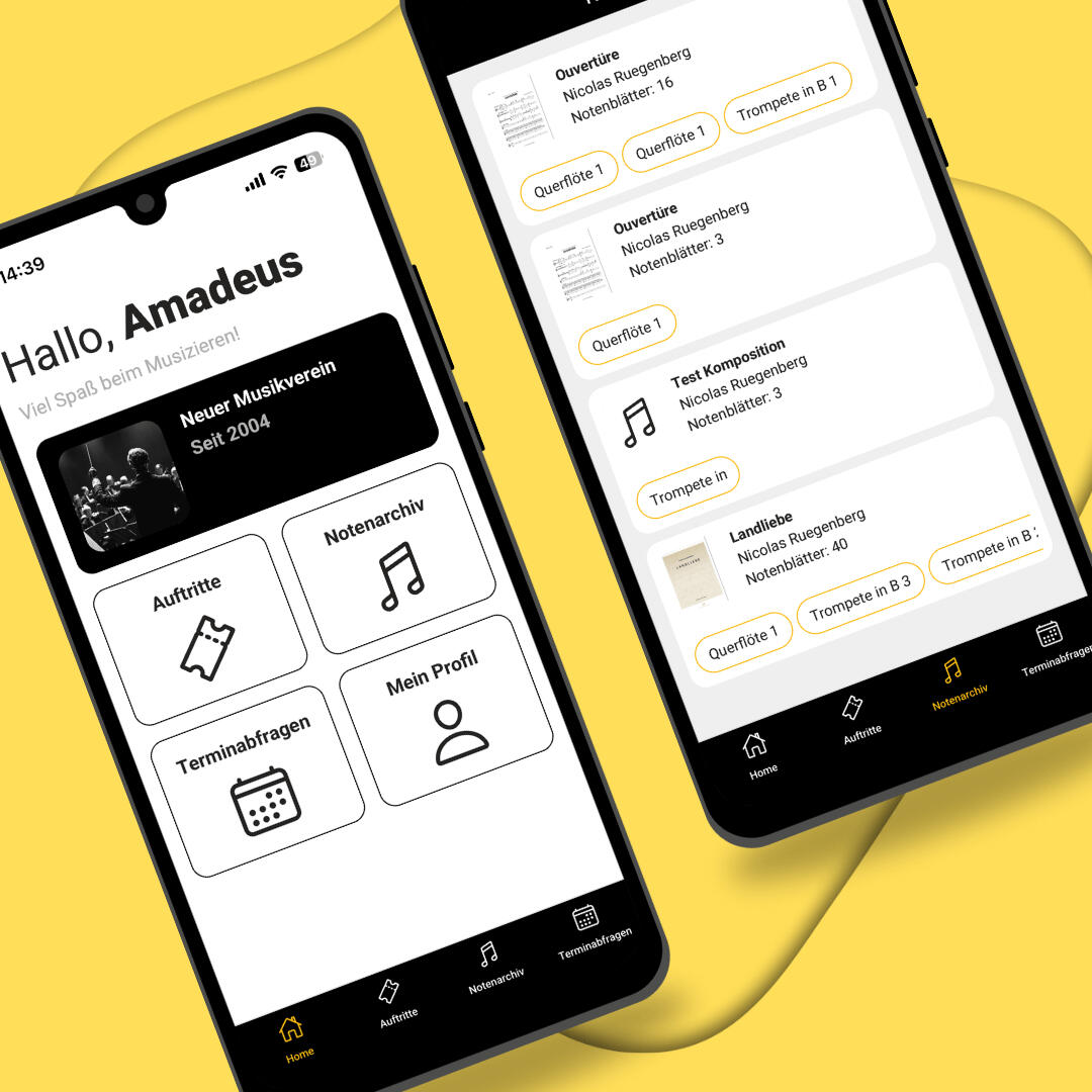 Screenshot of the notabl.de app screenshot showing some screns of the notabl app for orchestras